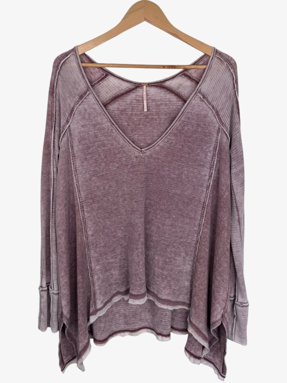 FREE PEOPLE Pacific Thermal Boho Long Sleeve V-Neck Waffle Top - Purple - Size S
